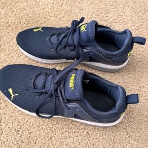Puma Dark Blue Sneakers with Bright Yellow Highlights
